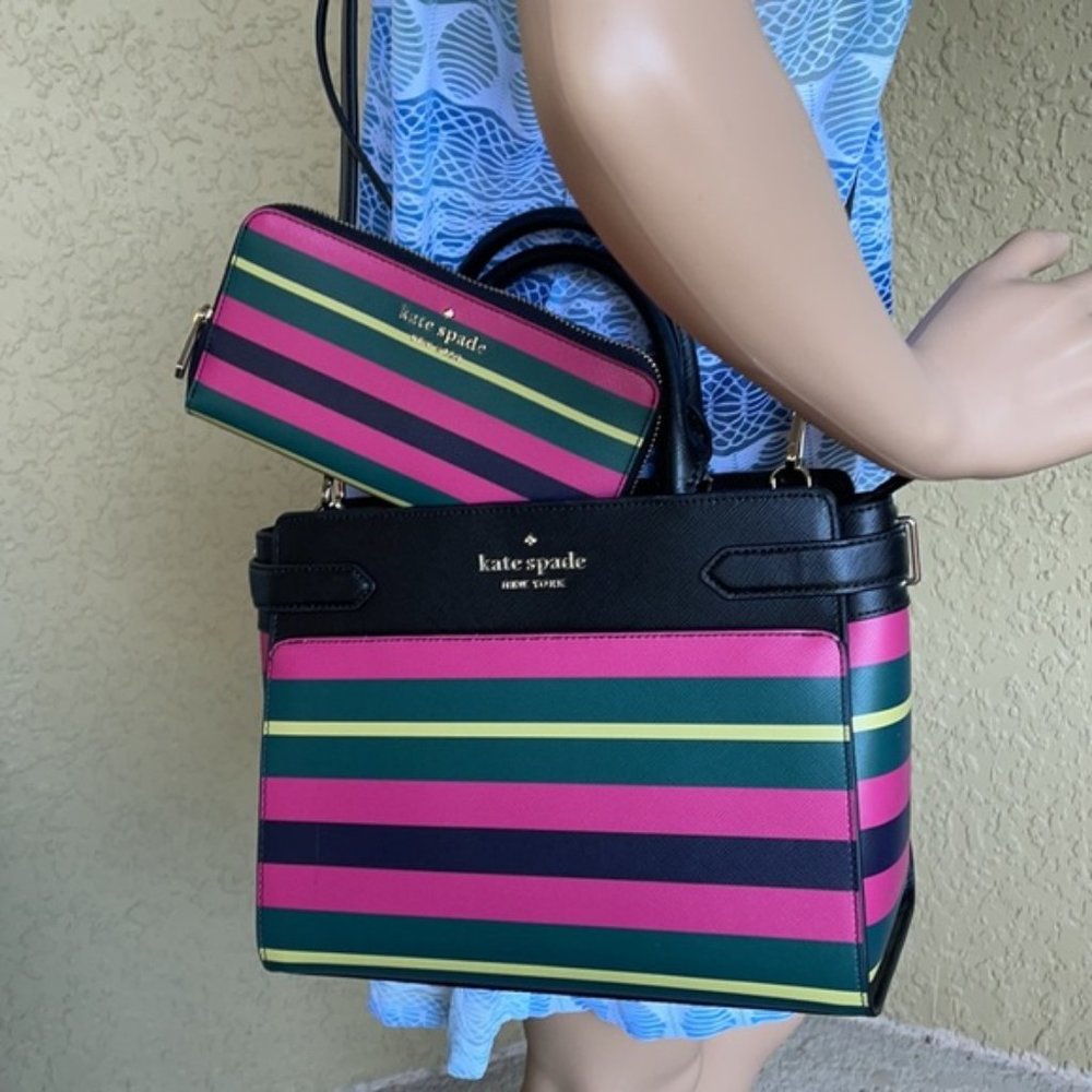 Kate Spade Staci Medium Satchel & Staci Wrapping Paper Stripes Wallet - Picture 4 of 16